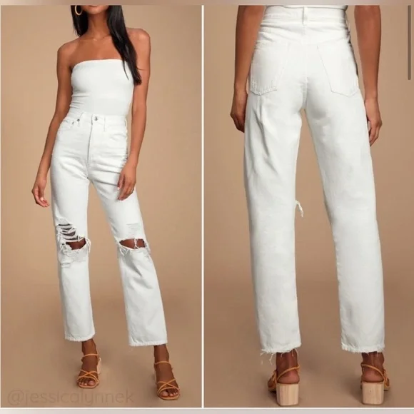 AGOLDE 90's Mid Rise White Loose Fit Distressed Jeans - Picture 1 of 3